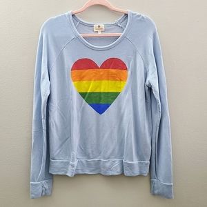 Sundry Rainbow Heart Graphic Blue Sweatshirt